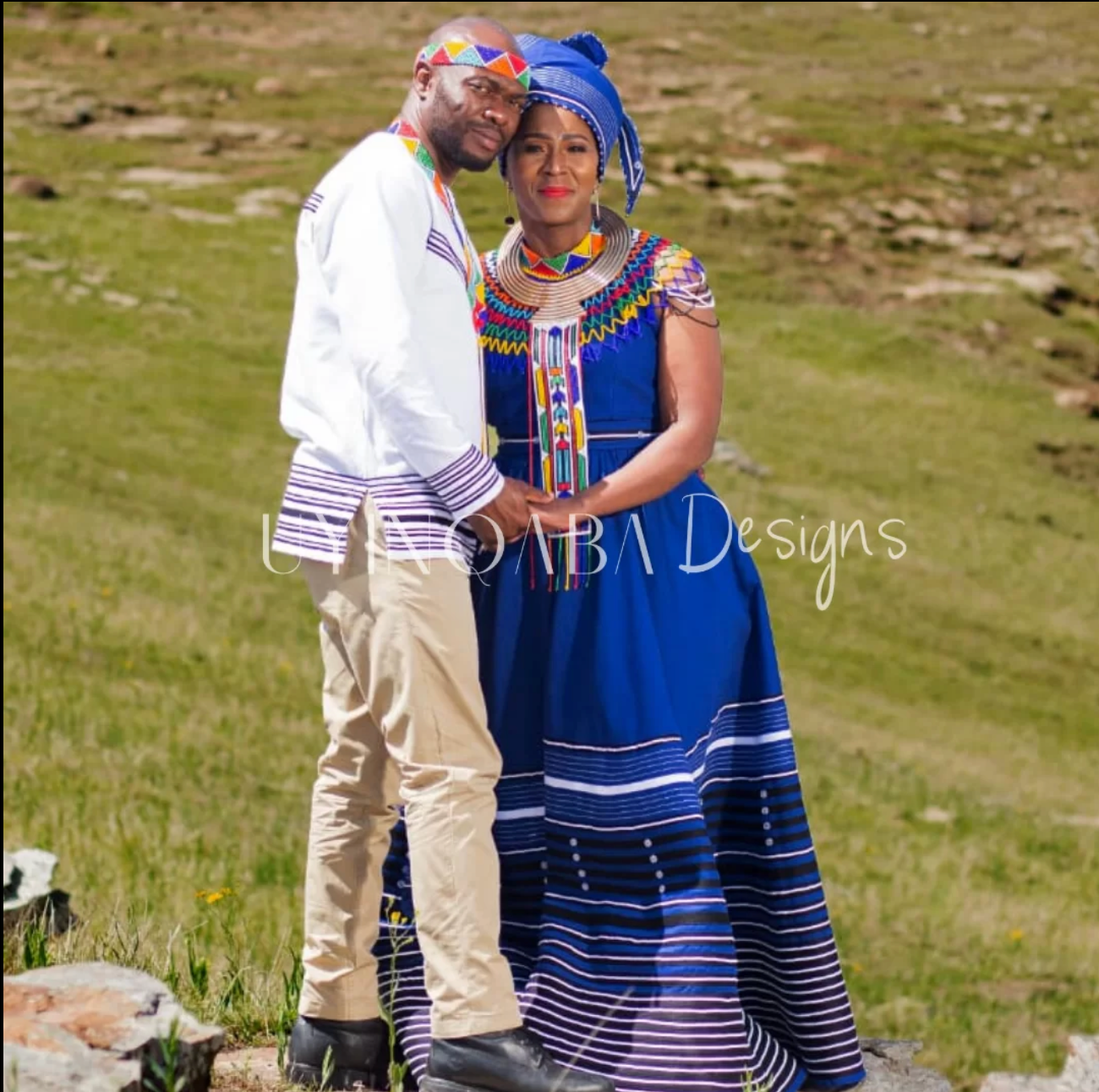 Royal Blue White Makoti and Mkhwenyana Ensembles