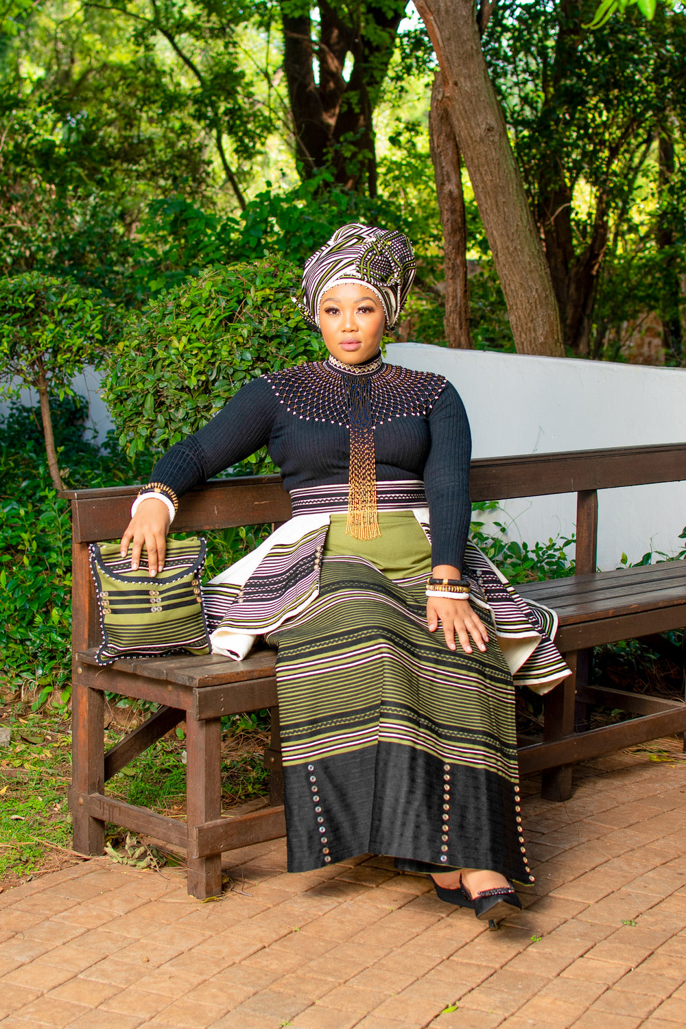 Incebetha Images Cream and Olive Green 5 piece ladies ensemble