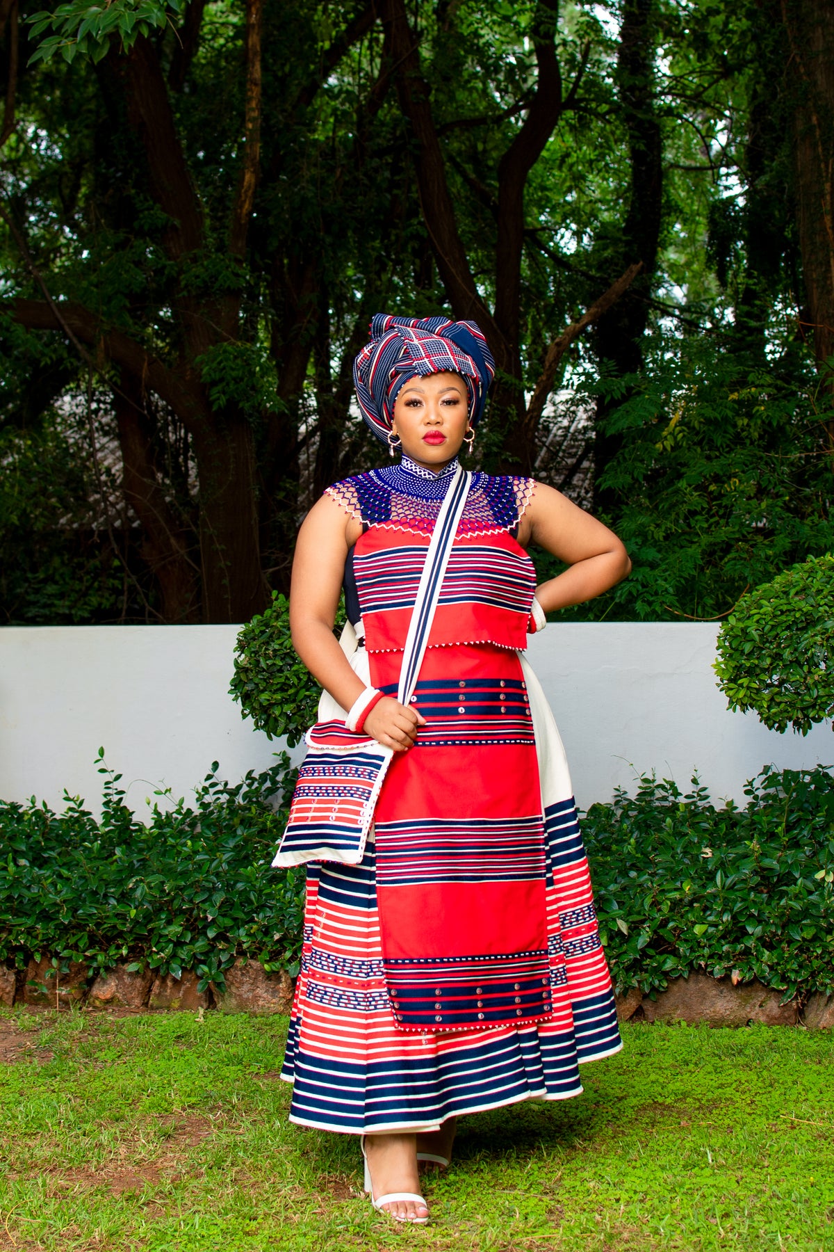Incebetha Images Red, Navy & Cream ladies 3 piece ensemble