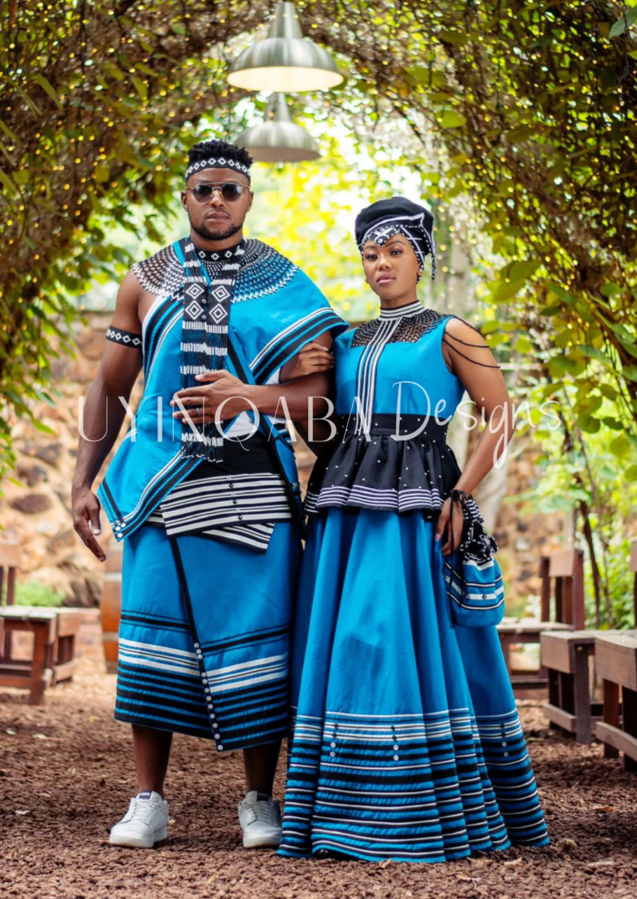 Turquoise Makoti and Mkhwenyana Wedding Ensemble