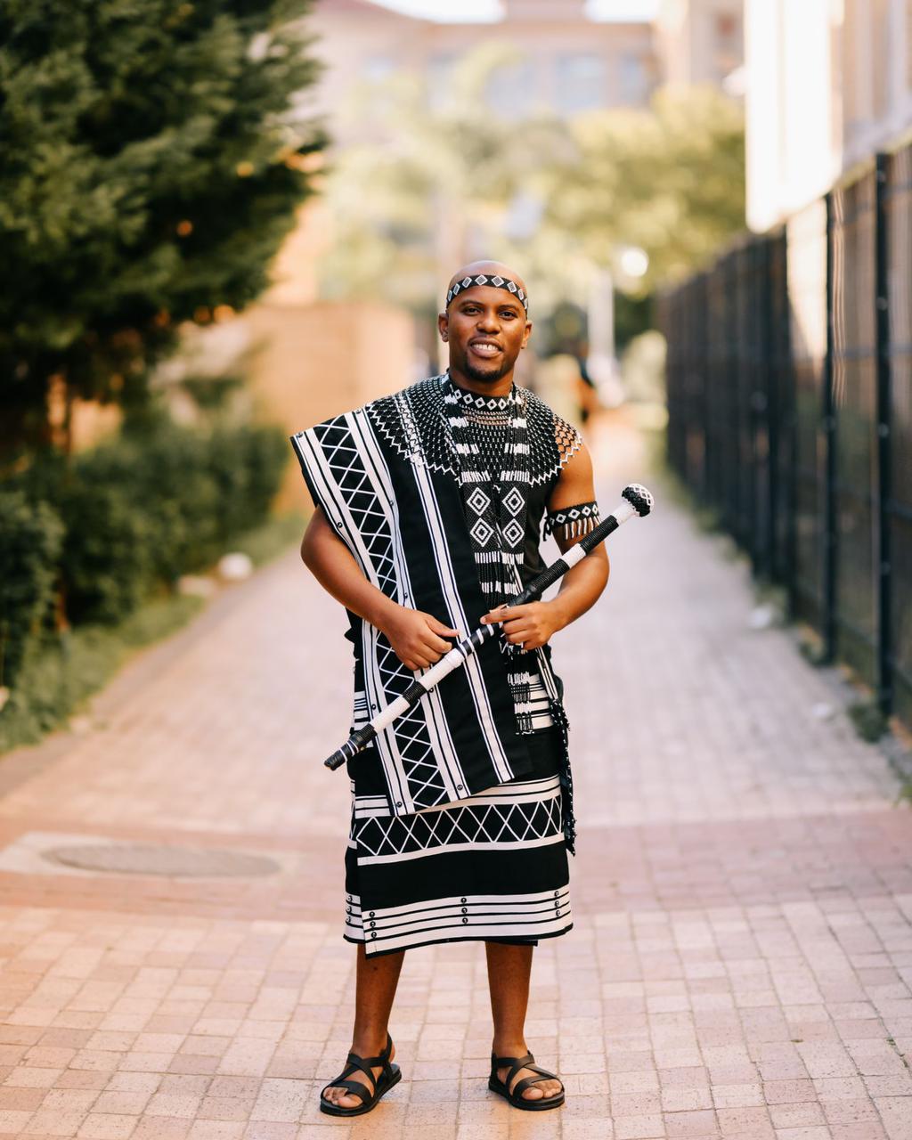 Black and White Crisscross men’s 3 piece xhosa ensemble