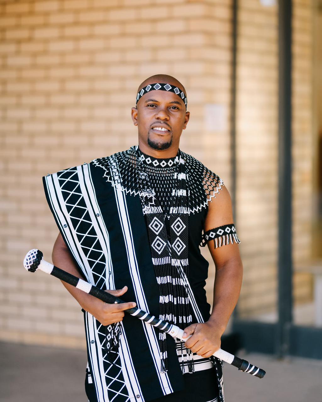 Black and White Crisscross men’s 3 piece xhosa ensemble